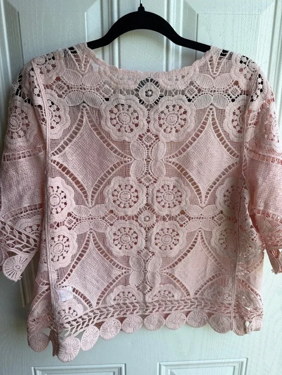 Pink Rabbit Rabbit Rabbit Crocheted Lace Women's Top Size L - Picture 5 of 6
